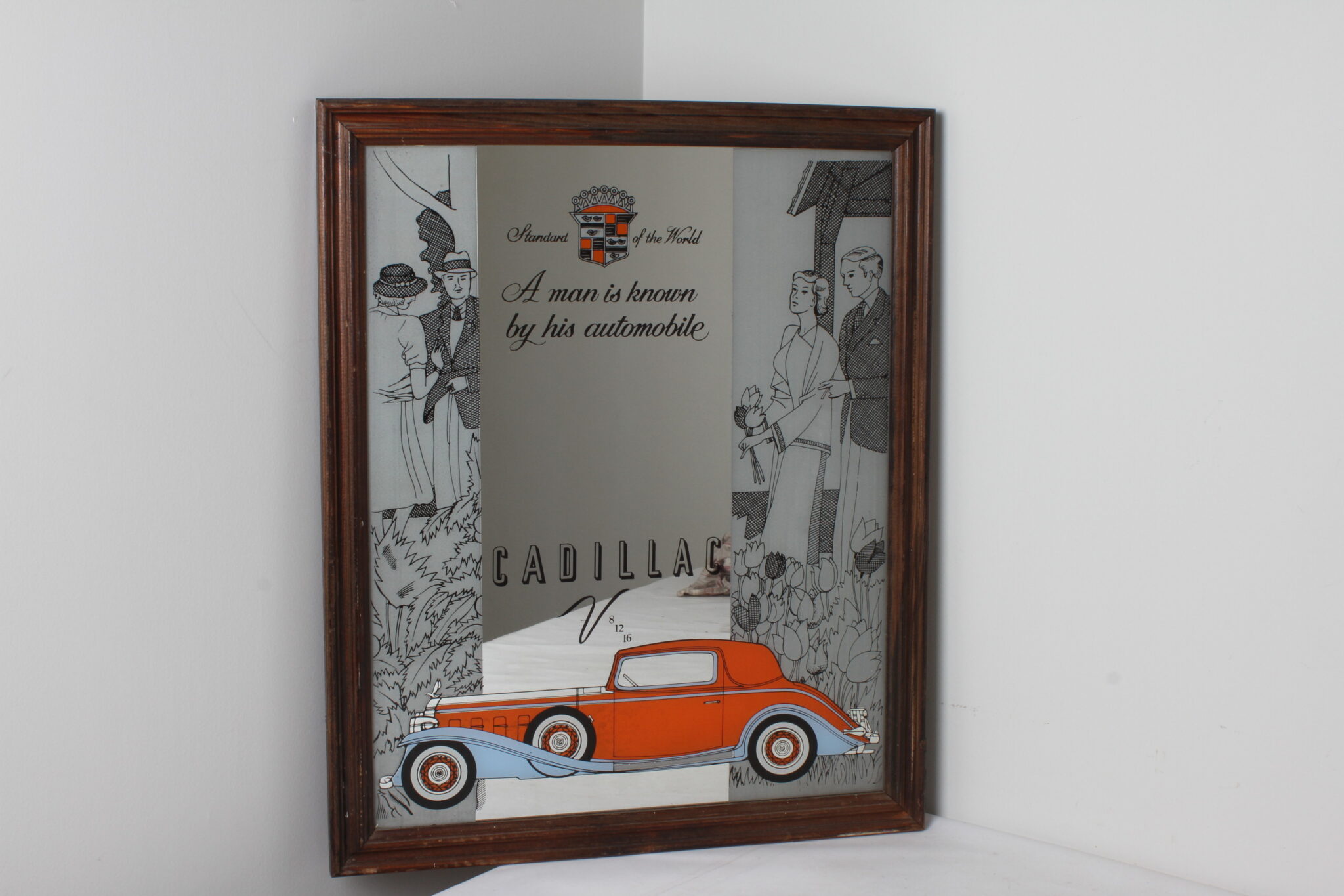 Miroir publicitaire vintage sérigraphié Cadillac
