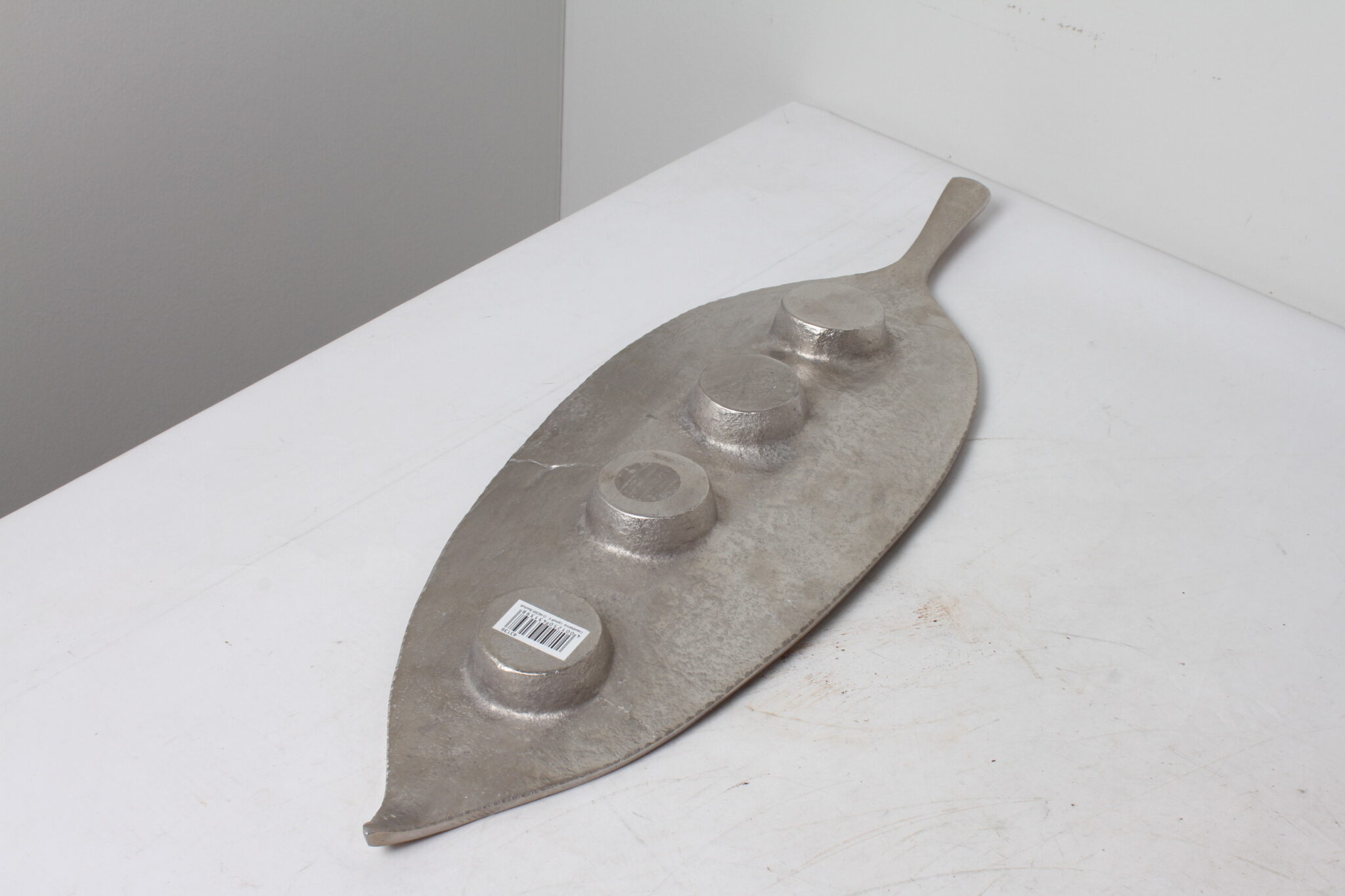 Porte bougies feuille en métal argenté – Image 3