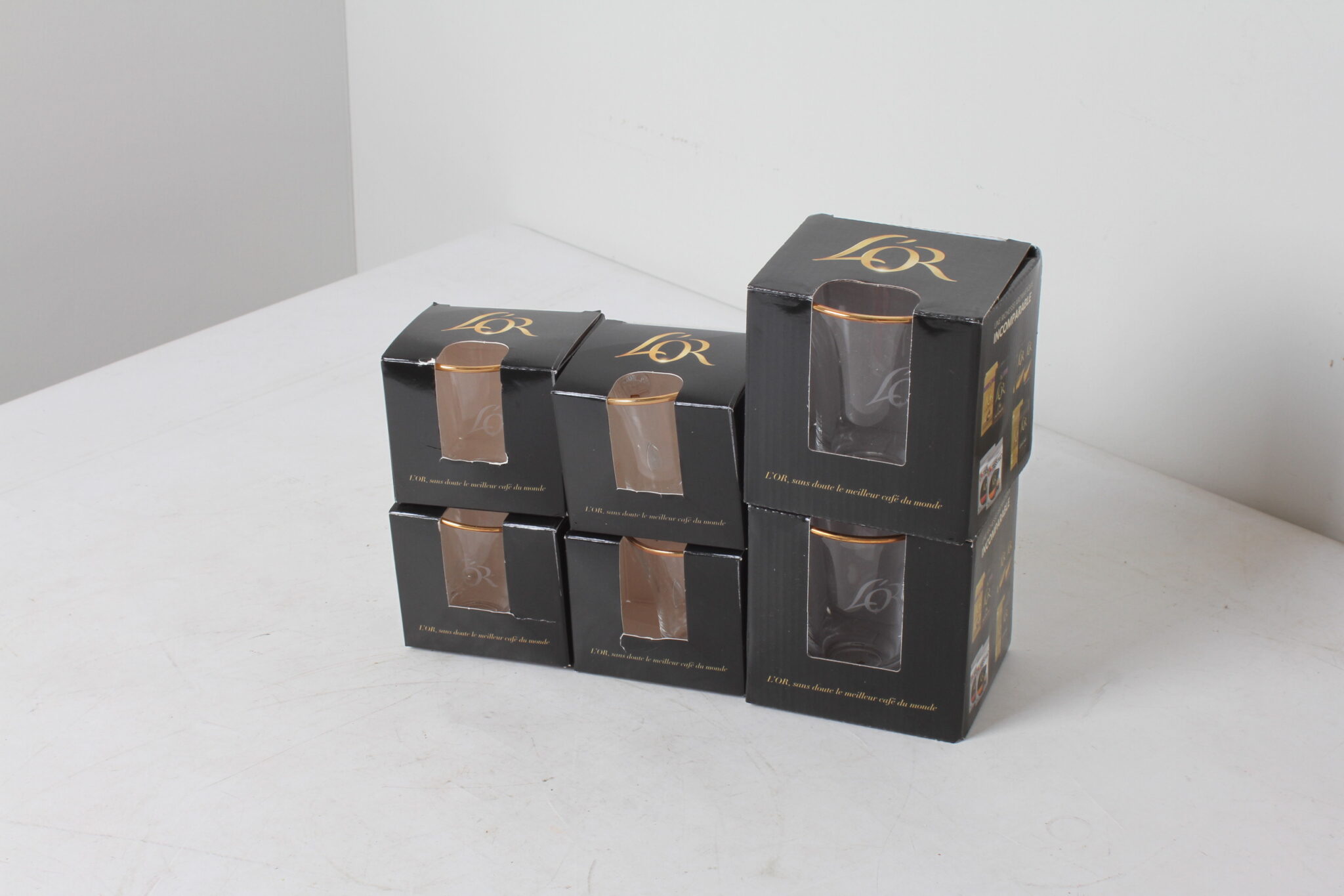 2 tasses Lungo et 4 tasses espresso de l'or en verre transparent décor doré (2)