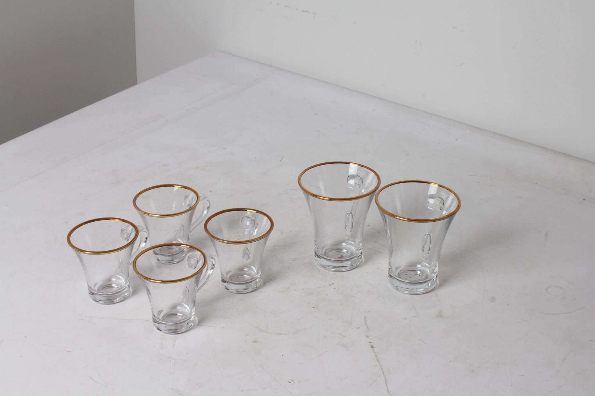 2 tasses Lungo et 4 tasses espresso de l'or en verre transparent décor doré (3)