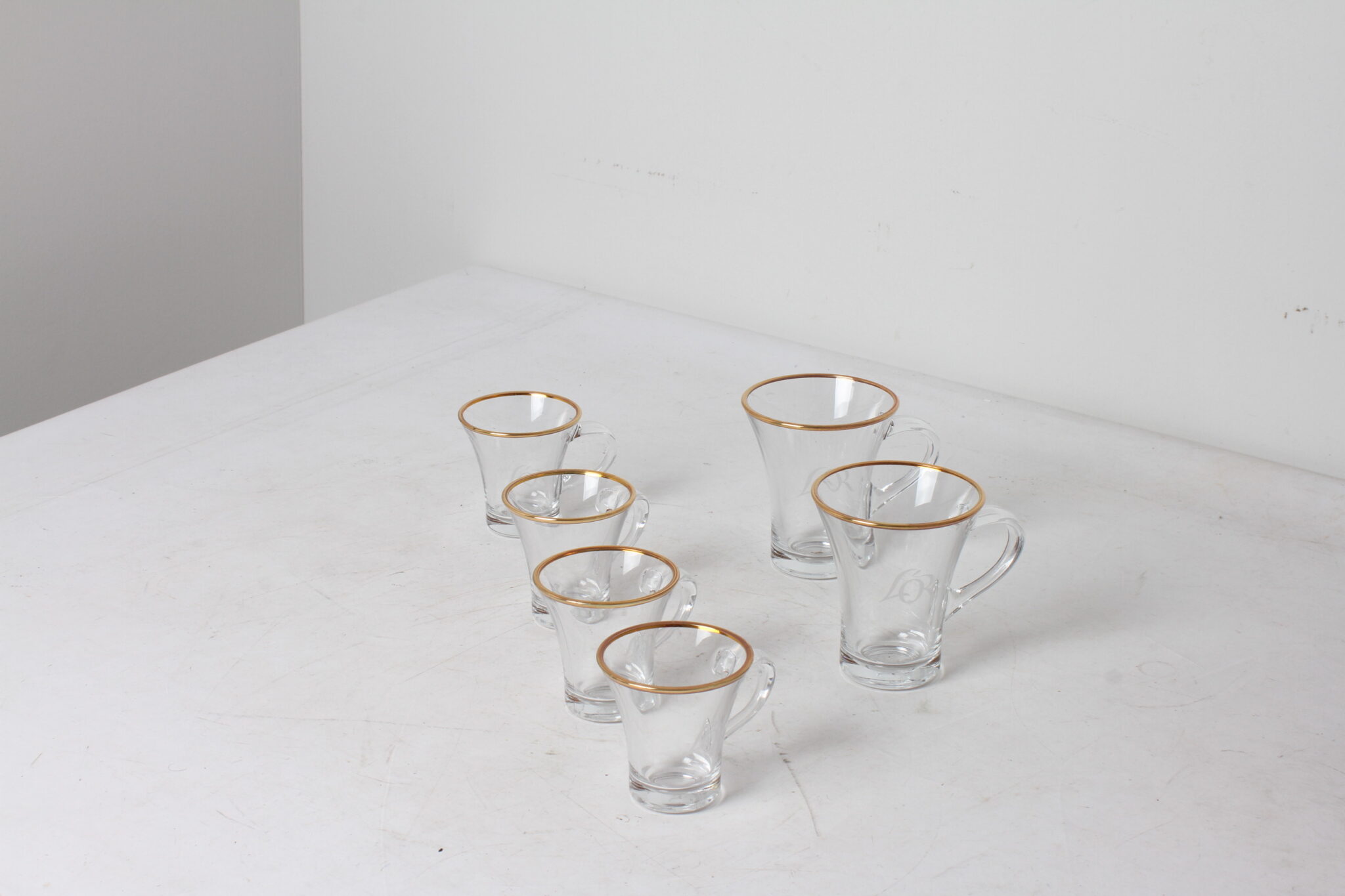 2 tasses Lungo et 4 tasses espresso de l'or en verre transparent décor doré (4)