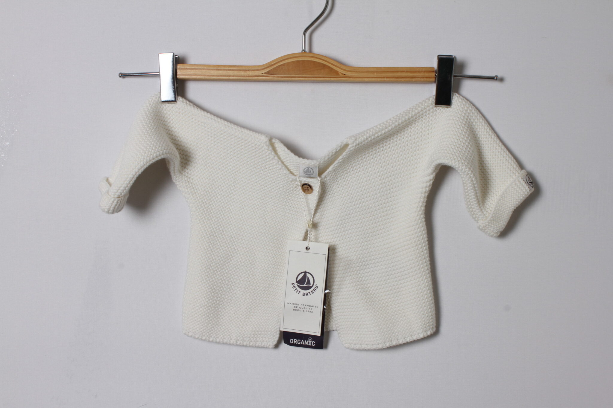 Gilet Tricot - Petite bateau Bio Blanc Taille 60 cm (1)