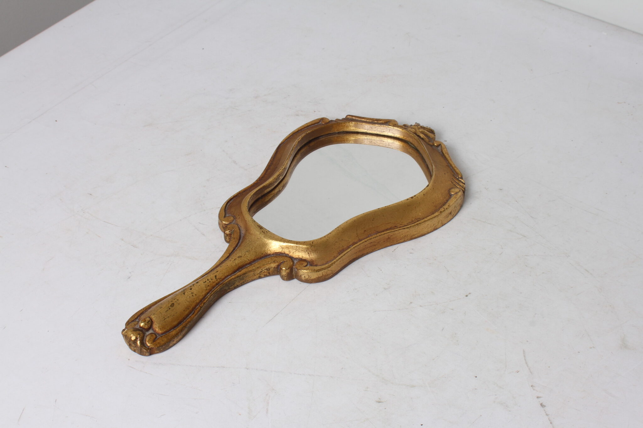 Miroir à la main en bois couleur doré vintage (2)