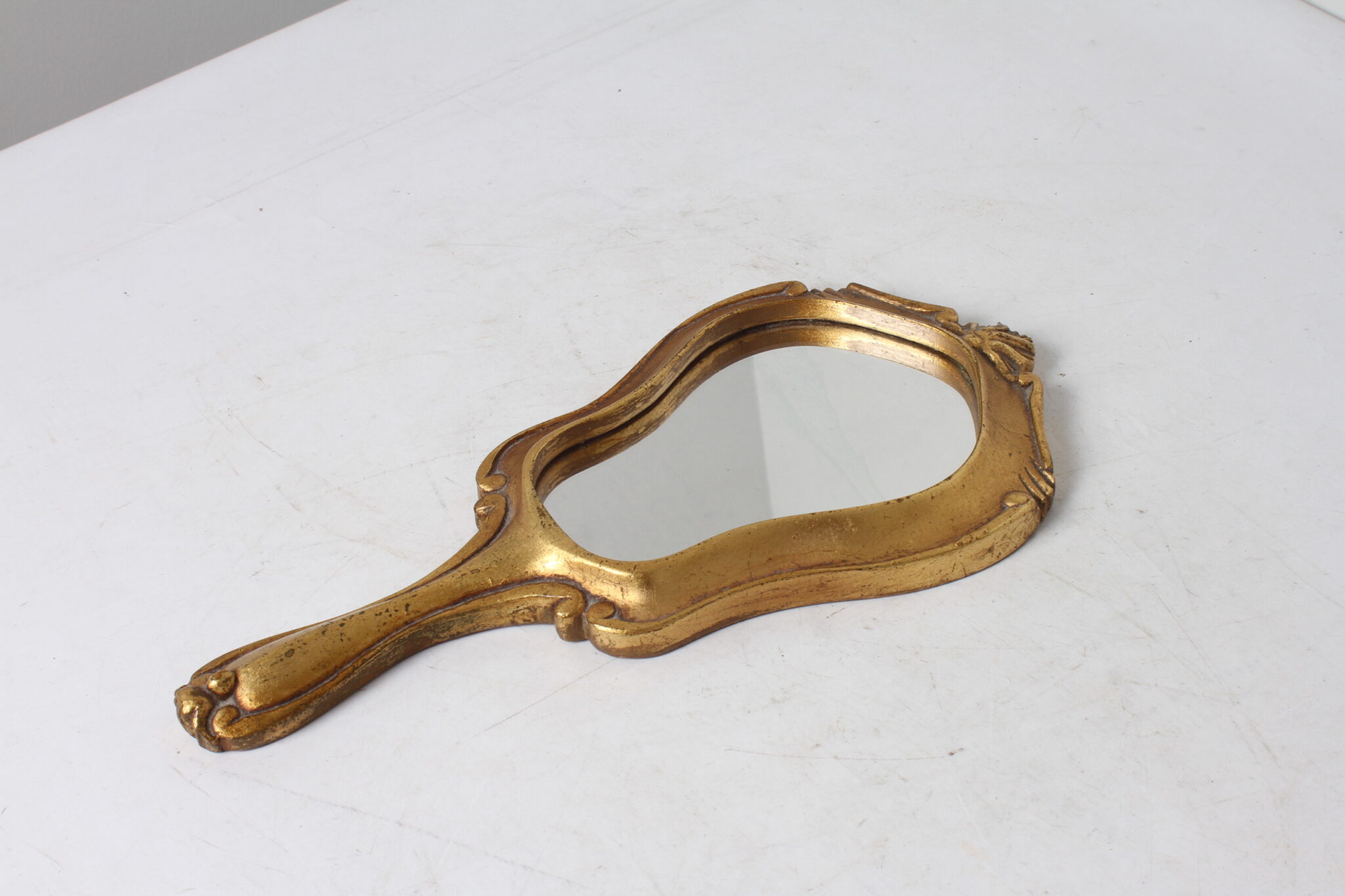 Miroir à la main en bois couleur doré vintage (3)