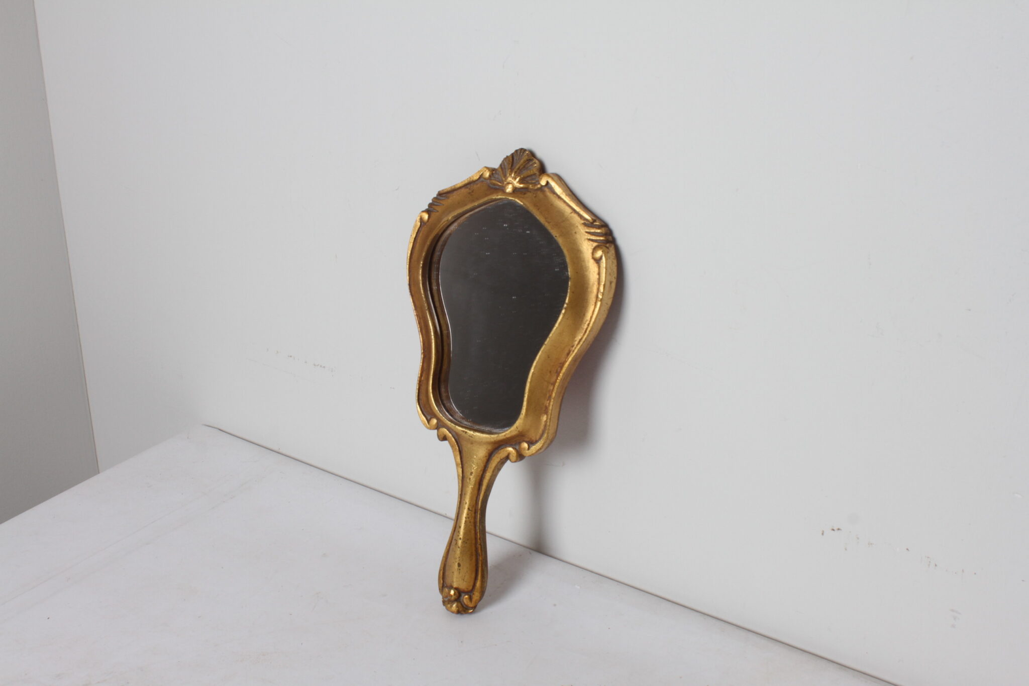 Miroir à la main en bois couleur doré vintage (5)