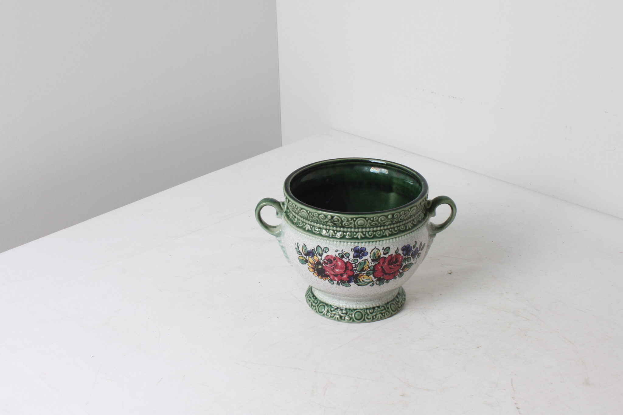 Vase avec décor florale en céramique vintage (2)