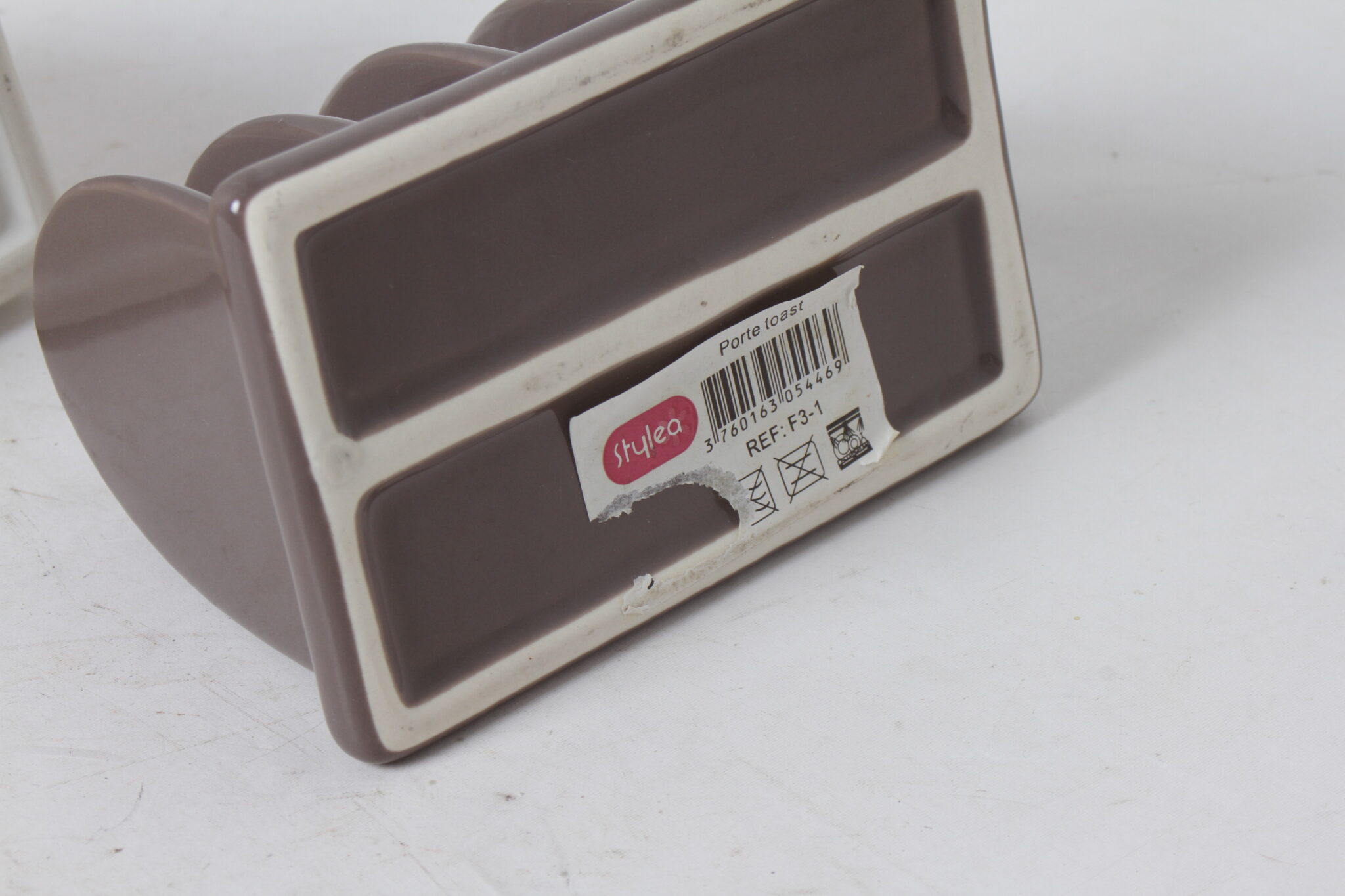 3 Porte toast vintage en porcelaine blanc brune et gris Stylea
