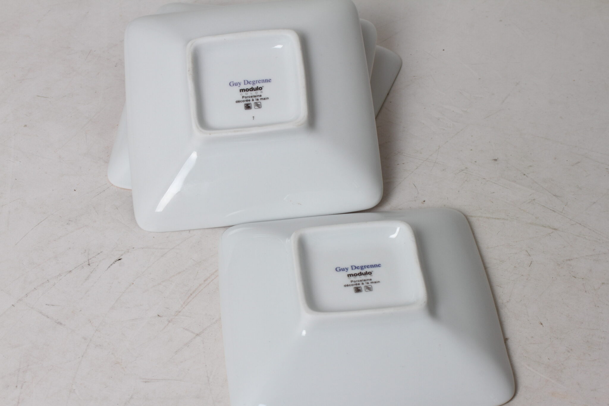 Lot de 4 coupelles en porcelaine orange, vert , brune et gris Modulo Guy Degrenne (1)