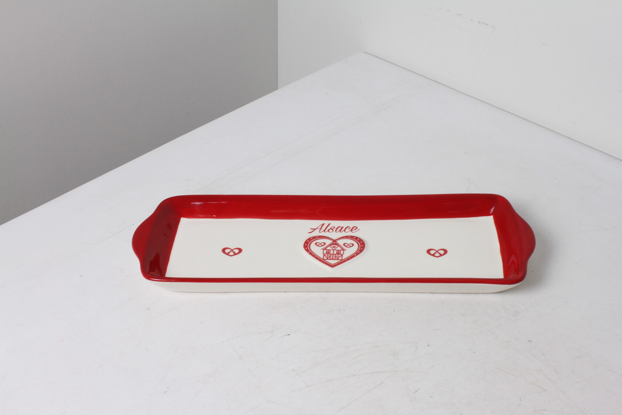 Plat en céramique cœur d'alsace rouge et blanc (2)