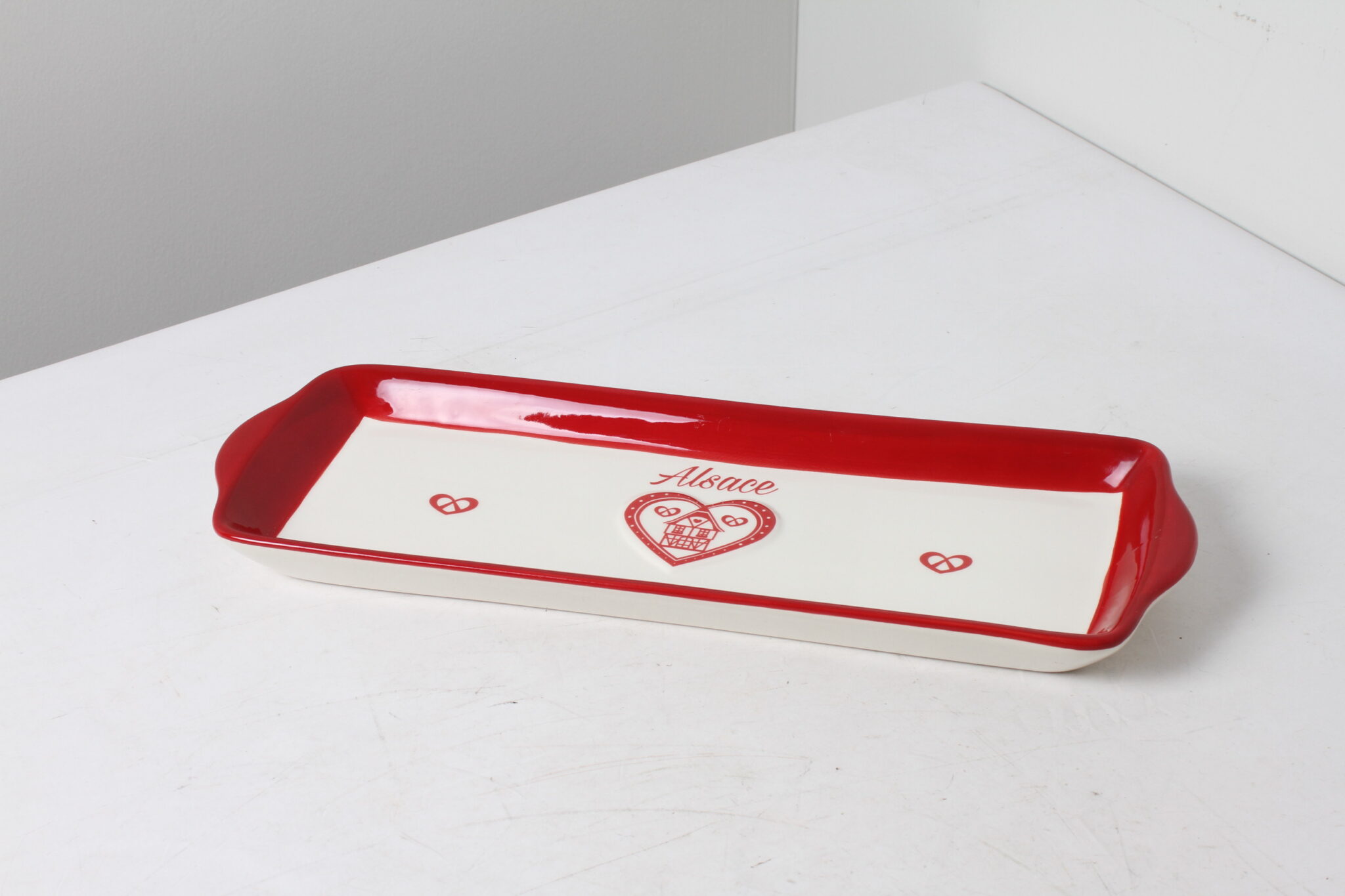 Plat en céramique cœur d'alsace rouge et blanc (3)