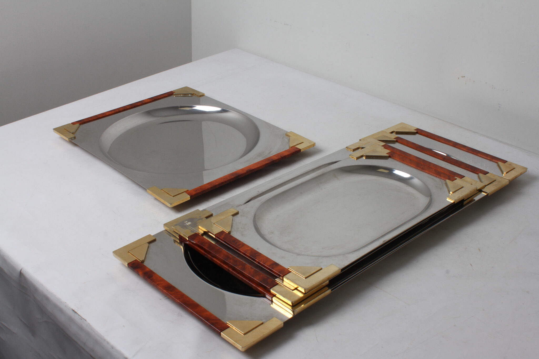 Set de 5 plateaux rectangulaires en inox argenté doré Guy Degrenne France (2)