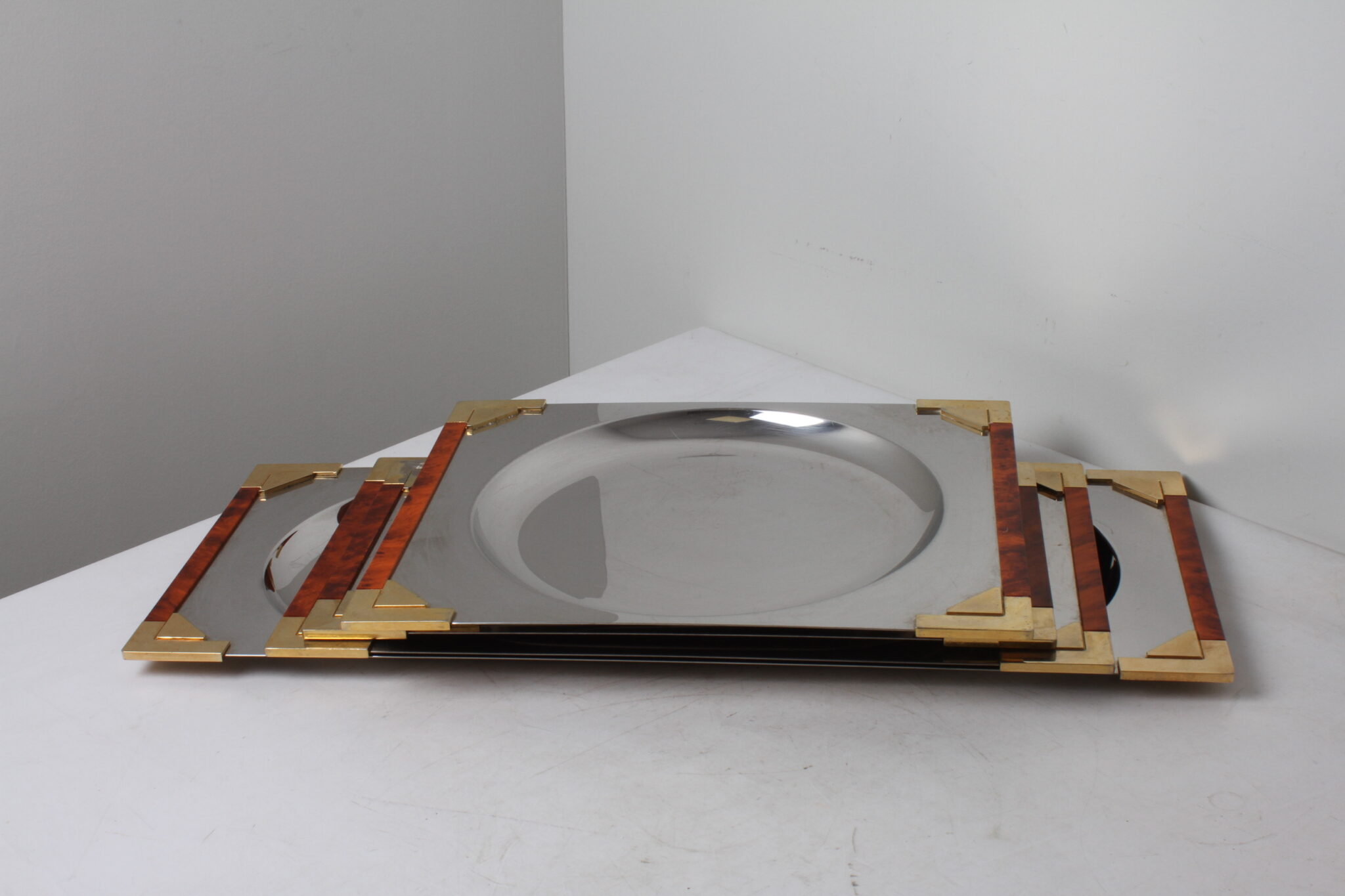 Set de 5 plateaux rectangulaires en inox argenté doré Guy Degrenne France (5)