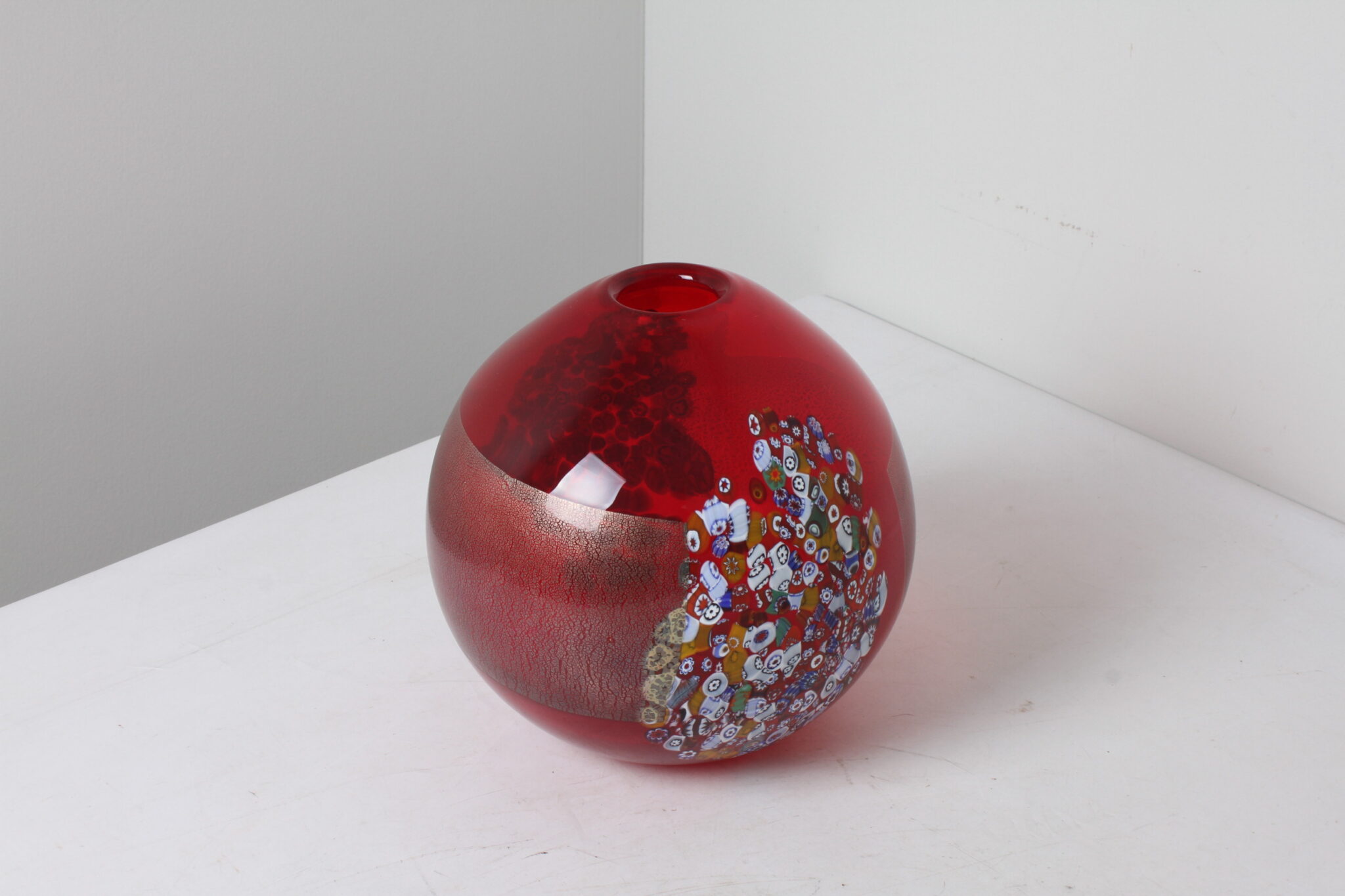 Vase rouge verre soufflé de Murano Zecchin Italie (3)